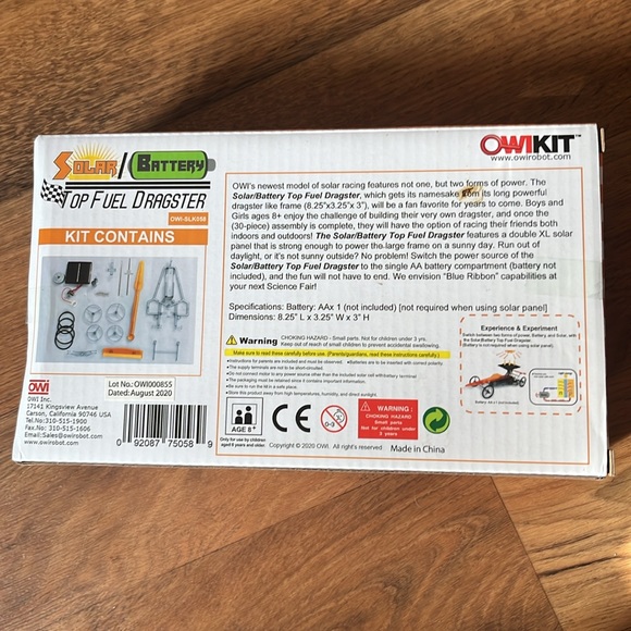 OWI Inc Solar/Battery TOP Fuel Racer, Solar and Battery Powered Race Car Kit - Picture 2 of 3